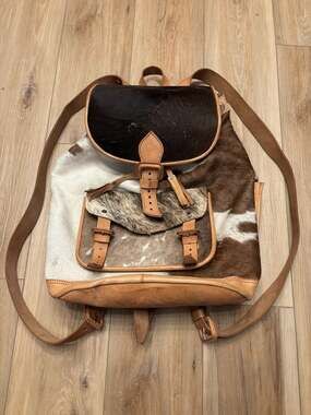 Handmade Western Brown and White Hair-On Cowhide Leather Backpack